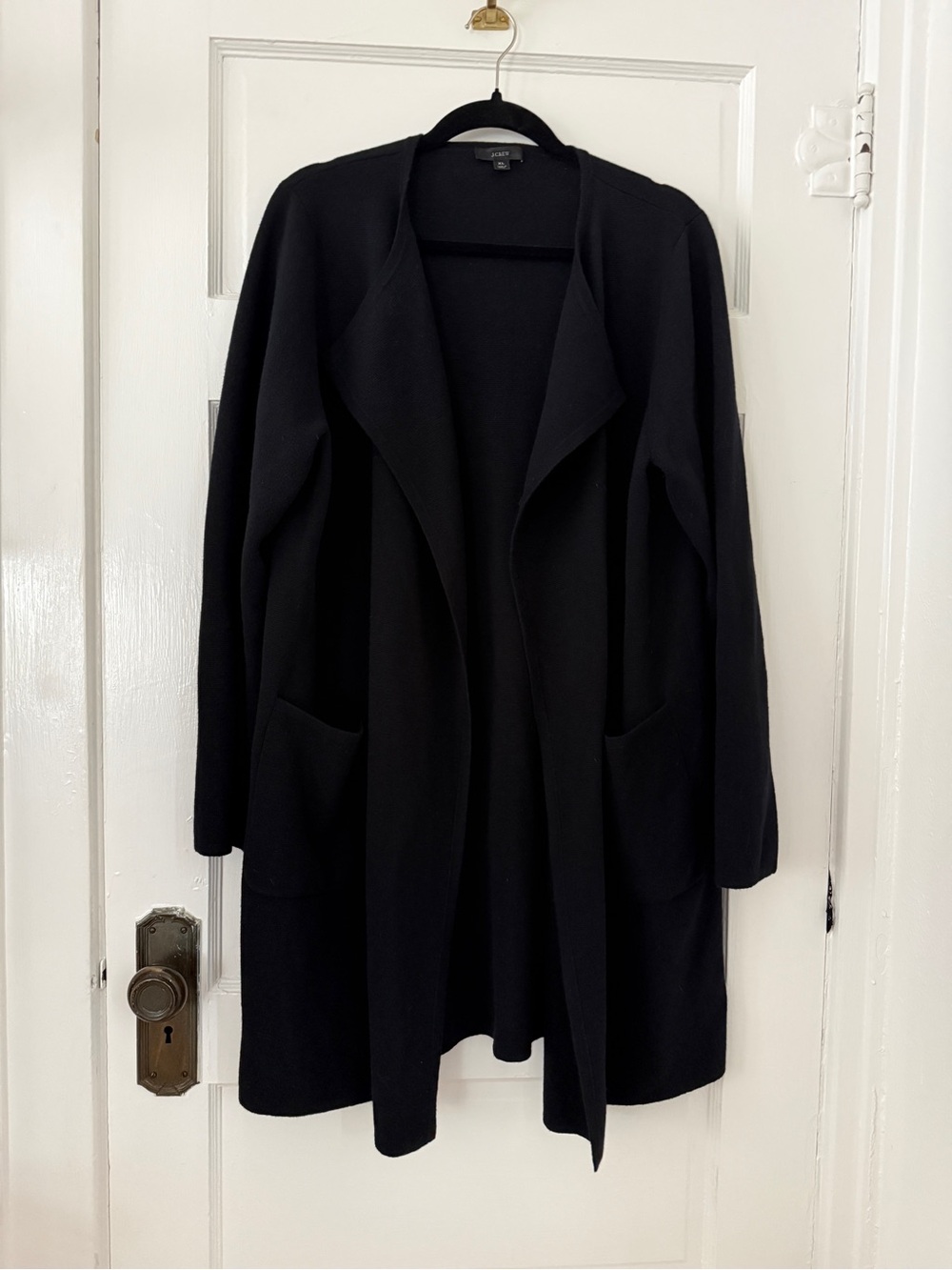 J. Crew Black Long Open-Front Cardigan with Pockets